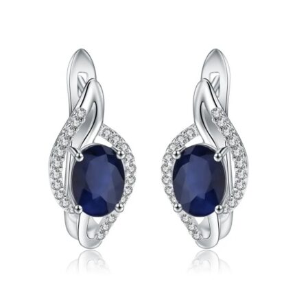 8mm Vintage Sapphire Oval Cut Stud Earrings in Sterling Silver