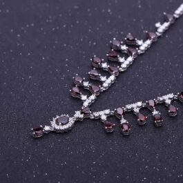 Vintage Red Garnet Pear Cut Wedding Necklace in Sterling Silver