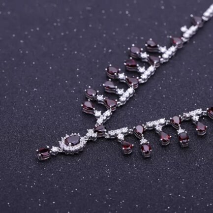 Vintage Red Garnet Pear Cut Wedding Necklace in Sterling Silver - Image 2