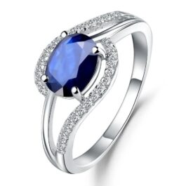 8mm Vintage Sapphire Oval Cut Ring in Sterling Silver