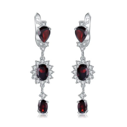 7mm Vintage Red Garnet Oval Cut Drop Earrings in Sterling Silver