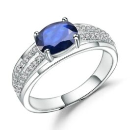 8mm Vintage Sapphire Oval Cut Ring in Sterling Silver