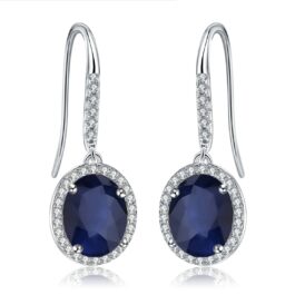 9mm Vintage Blue Sapphire Oval Cut Drop Earrings in Sterling Silver