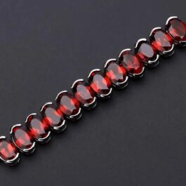 7mm Vintage Red Garnet Oval Cut Bracelet in Sterling Silver