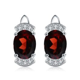 9mm Vintage Red Garnet Oval Cut Drop Earrings in Sterling Silver