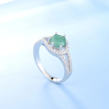 Vintage Emerald Round Cut Ring in Sterling Silver - Image 3