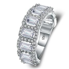 5mm White Cubic Zirconia Baguette Cut Ring in Sterling Silver