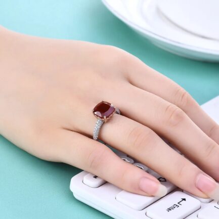 Vintage Red Agate Cushion Cut Ring in Sterling Silver - Image 4