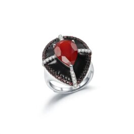 Vintage Red Garnet Pear Cut Ring in Sterling Silver