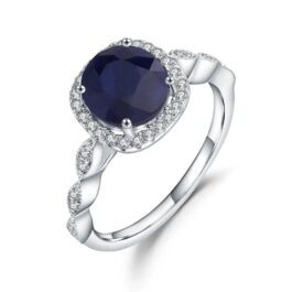 8mm Vintage Sapphire Round Cut Ring in Sterling Silver