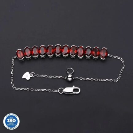 7mm Vintage Red Garnet Oval Cut Bracelet in Sterling Silver - Image 3