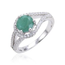 Vintage Emerald Round Cut Ring in Sterling Silver