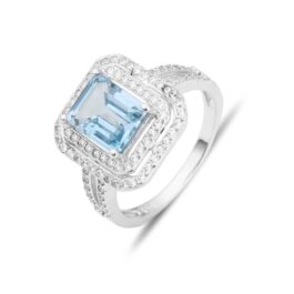 9mm Vintage Topaz Emerald Cut Ring in Sterling Silver