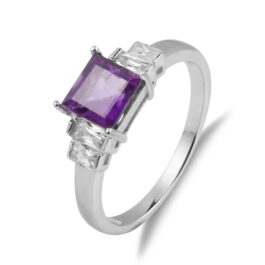 Vintage Amethyst Princess Cut Ring in Sterling Silver