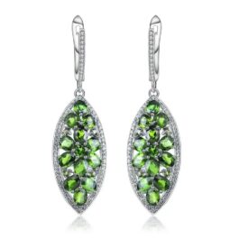 Vintage Chrome Diopside Oval Cut Drop Earrings in Sterling Silver