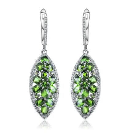 Vintage Chrome Diopside Oval Cut Drop Earrings in Sterling Silver