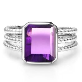 10mm Vintage Amethyst Emerald Cut Ring in Sterling Silver