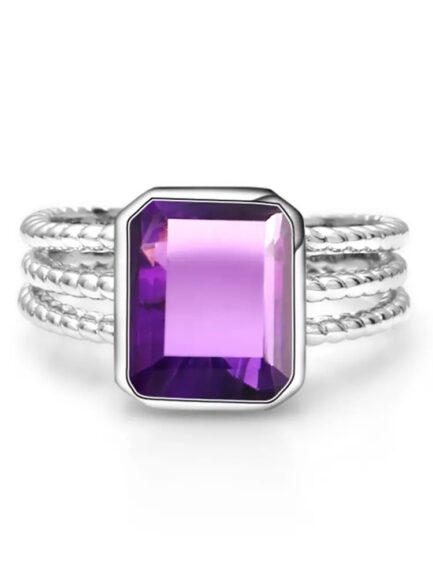 10mm Vintage Amethyst Emerald Cut Ring in Sterling Silver - Image 2