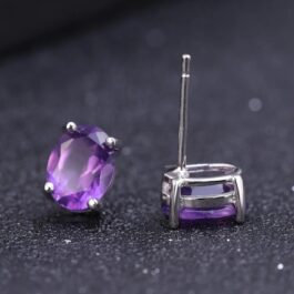 6mm Vintage Amethyst Oval Cut Stud Earrings in Sterling Silver