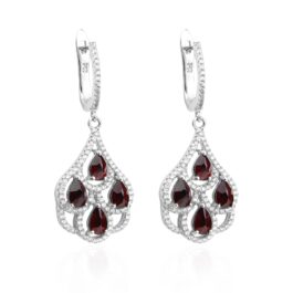 Vintage Red Garnet Pear Cut Drop Earrings in Sterling Silver