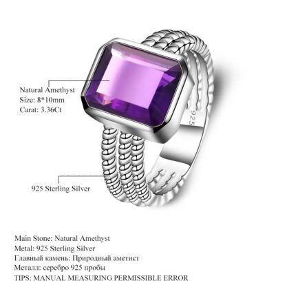 10mm Vintage Amethyst Emerald Cut Ring in Sterling Silver - Image 6