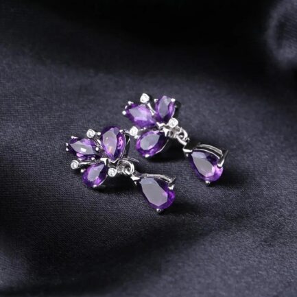 Vintage Amethyst Pear Cut Drop Earrings in Sterling Silver - Image 3