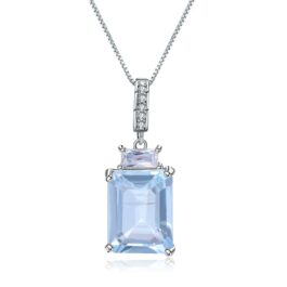 9mm Vintage Topaz Emerald Cut Pendants Necklace in Sterling Silver