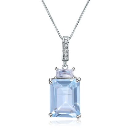 9mm Vintage Topaz Emerald Cut Pendants Necklace in Sterling Silver