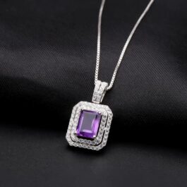 9mm Vintage Amethyst Emerald Cut Pendant Necklace in Sterling Silver