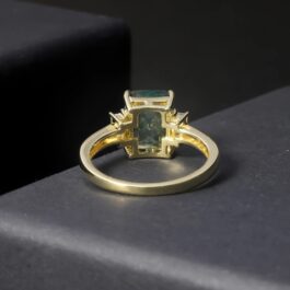 9mm Vintage Moss Agate Emerald Cut Ring in Sterling Silver