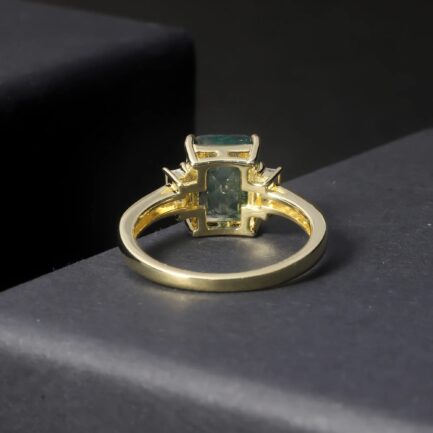 9mm Vintage Moss Agate Emerald Cut Ring in Sterling Silver - Image 2