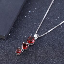 7mm Vintage Red Garnet Heart Cut Wedding Necklace in Sterling Silver