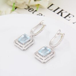 Vintage Topaz Emerald Cut Drop Earrings in Sterling Silver