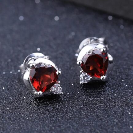 6mm Vintage Red Garnet Heart Cut Stud Earrings in Sterling Silver - Image 2