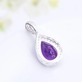 Vintage Amethyst Pear Cut Pendant Necklace in Sterling Silver