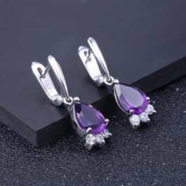 10mm Vintage Amethyst Pear Cut Drop Earrings in Sterling Silver