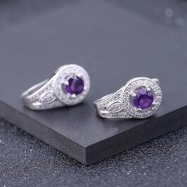 5mm Vintage Amethyst Round Cut Clip Earrings in Sterling Silver