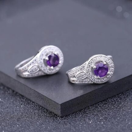 5mm Vintage Amethyst Round Cut Clip Earrings in Sterling Silver - Image 2