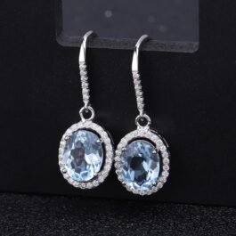 9mm Vintage Topaz Oval Cut Drop Earrings in Sterling Silver