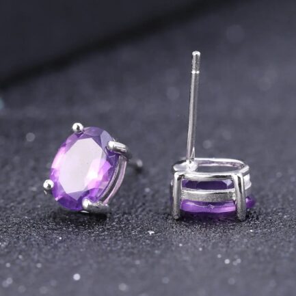 6mm Vintage Amethyst Oval Cut Stud Earrings in Sterling Silver - Image 3