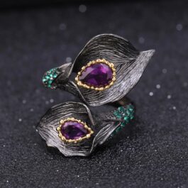 7mm Vintage Amethyst Pear Cut Ring in Sterling Silver