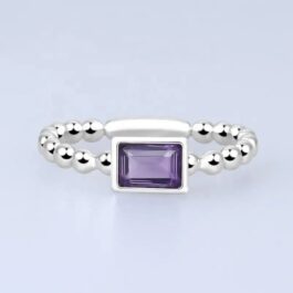 Vintage Amethyst Emerald Cut Ring in Sterling Silver