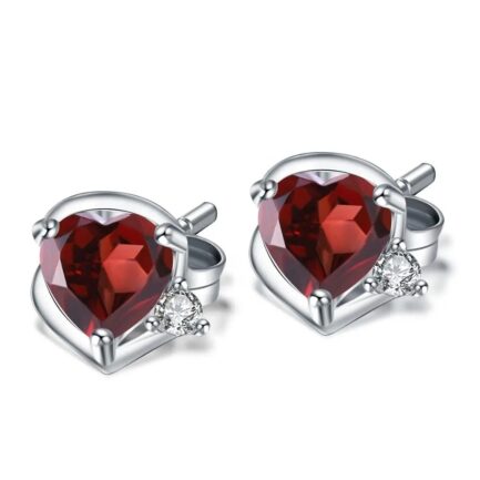 6mm Vintage Red Garnet Heart Cut Stud Earrings in Sterling Silver