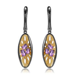 5mm Vintage Amethyst Oval Cut Drop Earrings in Sterling Silver