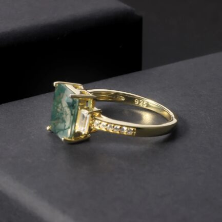 9mm Vintage Moss Agate Emerald Cut Ring in Sterling Silver - Image 4