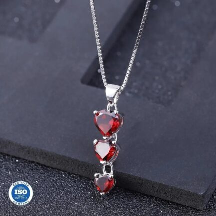 7mm Vintage Red Garnet Heart Cut Wedding Necklace in Sterling Silver - Image 3