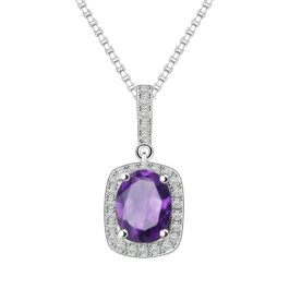 Vintage Amethyst Oval Cut Pendant Necklace in Sterling Silver