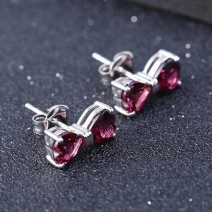 6mm Vintage Red Garnet Heart Cut Stud Earrings in Sterling Silver - Image 2