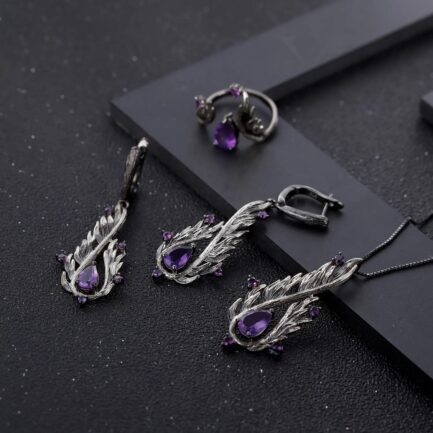 9mm Vintage Amethyst Pear Cut Drop Earrings in Sterling Silver - Image 5