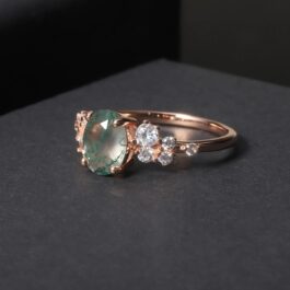 8mm Vintage Moss Agate Oval Cut Ring in Sterling Silver